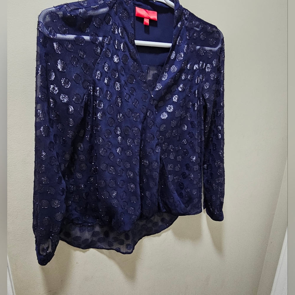 Elegant Navy Blue Sheer Women's Top - Picture 2 of 11